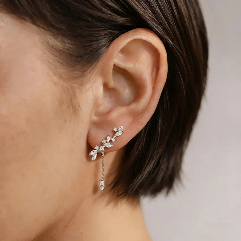 Tassel Flowers All Moissanite Drop Earrings for Women Pass Diamond Test Dainty Bridal Jewelry 100% Real Sterling Silver