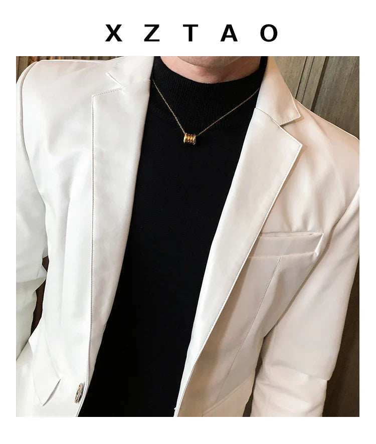 2022 Autumn Leather Jacket Men Slim fit Casual Business Blazer Masculino Solid Color Street Wear Social PU Coat Costume Homme