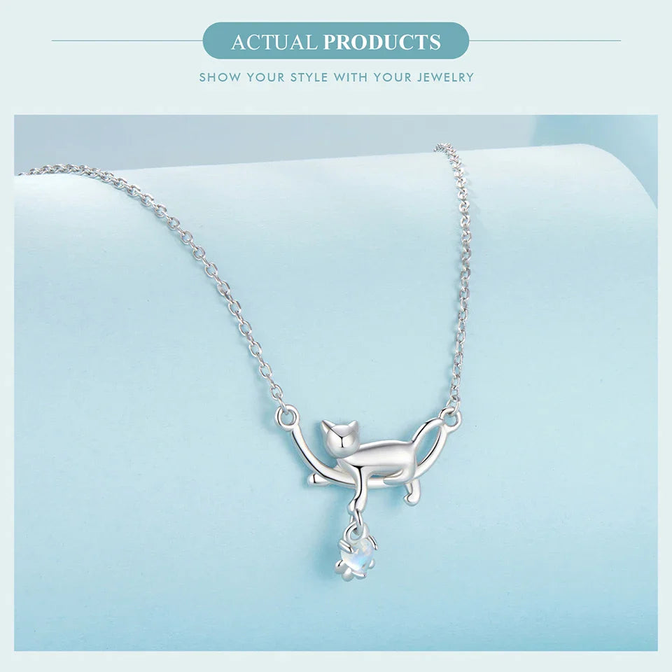 925 Sterling Silver Cat Necklace for Women - Cat Jewelry Gifts for Cat Lovers Fashion Birthday Graduation Gift SCN533