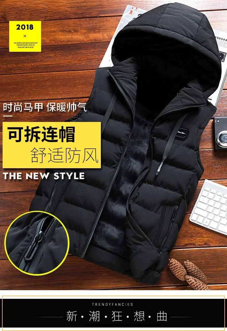 New Hooded Casual Vest Jacket for Men Autumn Winter Warm Sleeveless Jacket Fashion Comfortabel Zipper Waistcoat Plus Size M-6XL