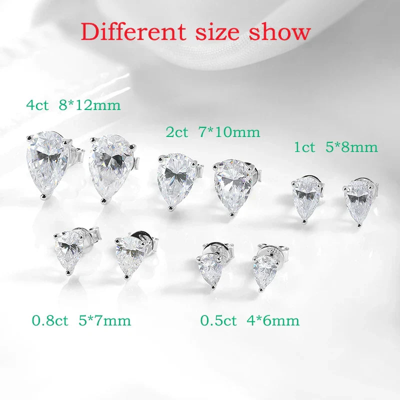 0.5CT 1CT Pear Cut Certified Moissanite Stud Earrings for Women 100% 925 Sterling Silver Plated 18k Gold Wedding Jewelry