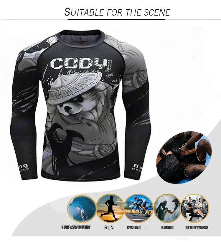 Men Grappling Wear Jiu Jitsu Gi Rashguard BJJ Boxing T-shirts UPF 50+ Male Athletic Running Blouses Compression Gym Tees