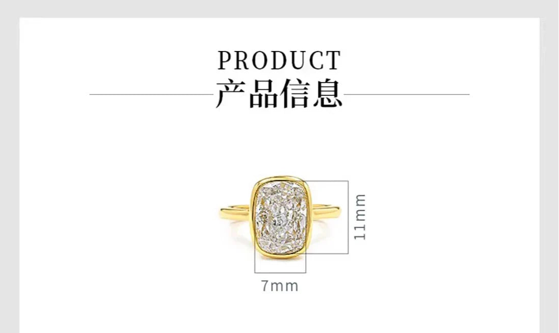 S925 Silver 8 * 11mm Fat Square White Zircon Ice Flower Cutting Ring Set with Classic Commuter Women's Jewelry