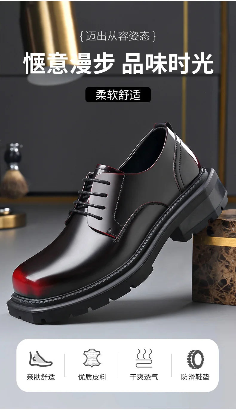 British Thick-soled Formal Leather Shoes Men Spring Autumn Lace Designer Platform Shoes Male Fashion Business Casual Shoe Man