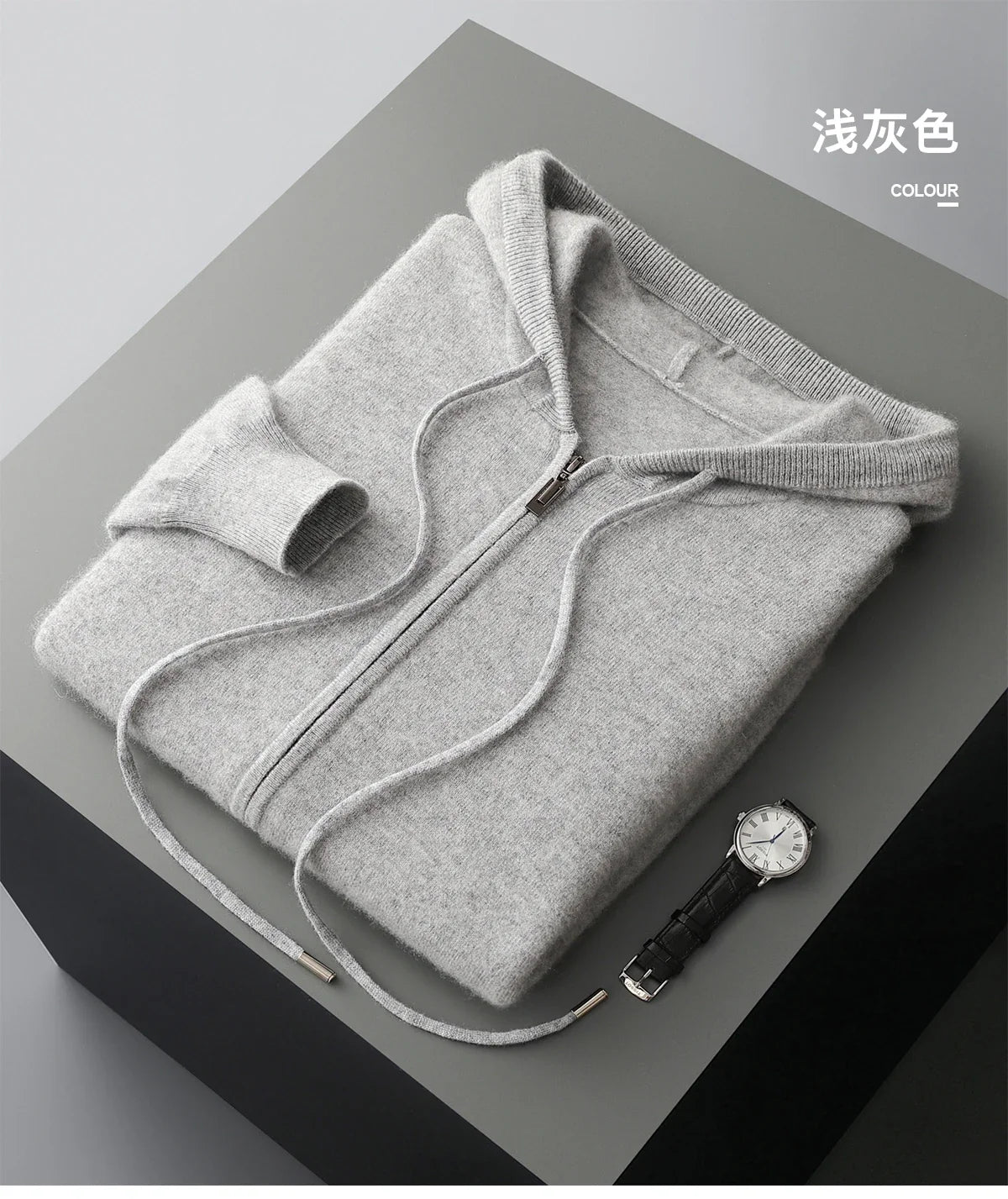 2025 New Men Knitted Plane Hooded Cardigan Cashmere Sweater Zipper Design Pocket Decoration High quality Thick Warmth Hoodie
