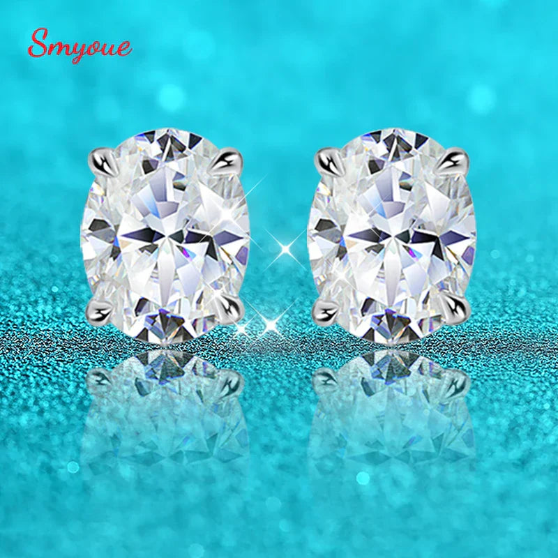 Each 1-4CT Oval Cut Certified Moissanite Stud Earrings for Women Ideal Cut Gemstone 100% 925 Sterling Silver Plated 18k