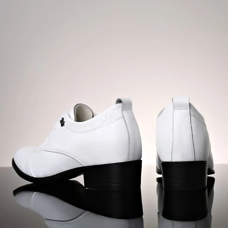 Business Men Oxford Leather Shoes Elevator Man Height Increase Insole 6CM White Black Thick Soled Formal Casual Shoes