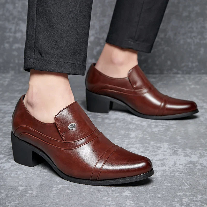 Men Business Formal Height Increasing Leather Shoes Classic Retro Elevated Loafers Lift Dress Shoes for Wedding Banquet Office
