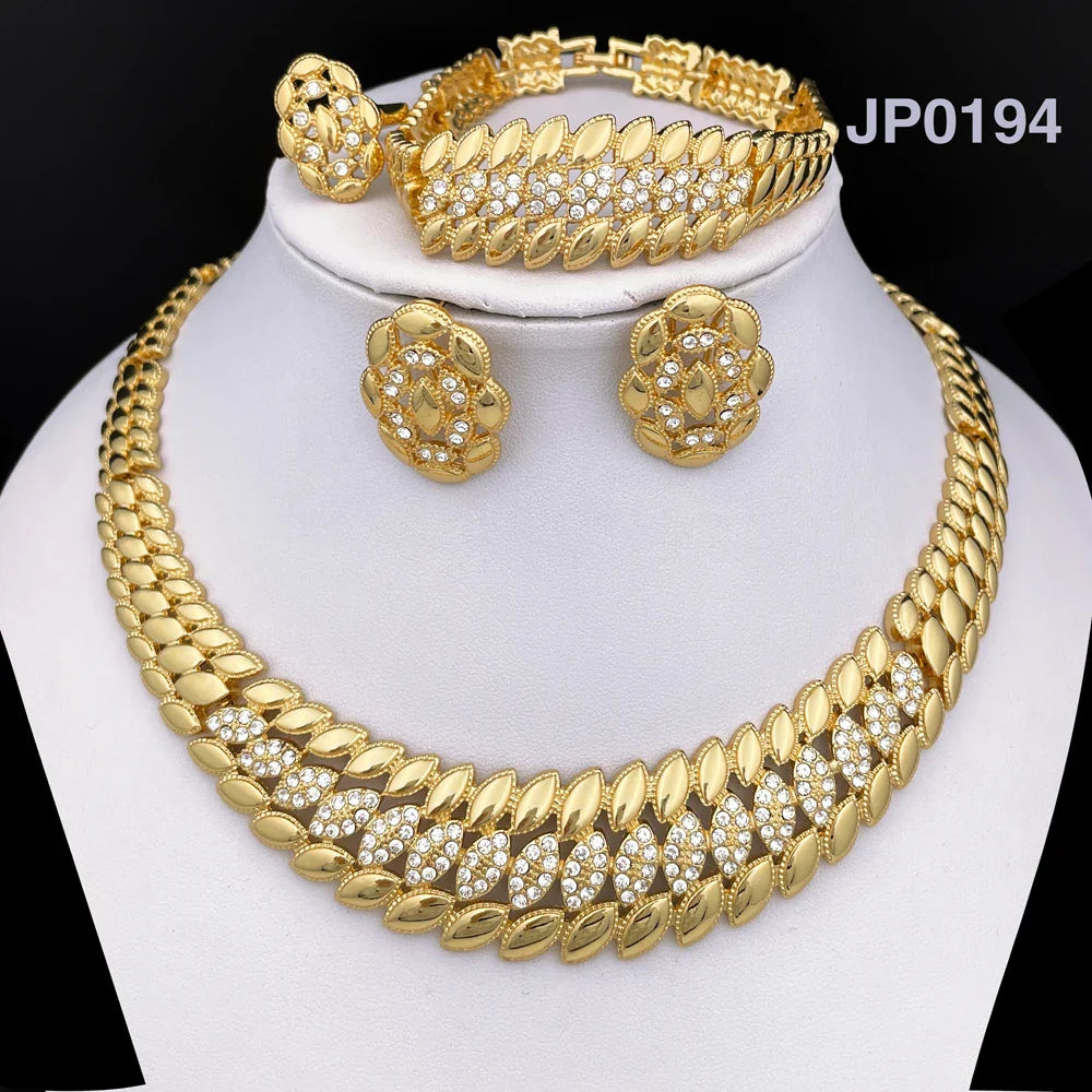 High Quality Dubai Gold Plated Jewelry Set For Women Luxury Design Spike Necklace Earrings Bracelet Ring For Weeding Party Gift