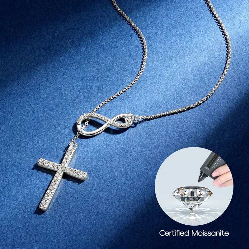 Round Moissanite Y-shape Lariat Cross Heart Infinite Pendant Necklace Chain for Women 925 Sterling Silver Jewelry Gifts