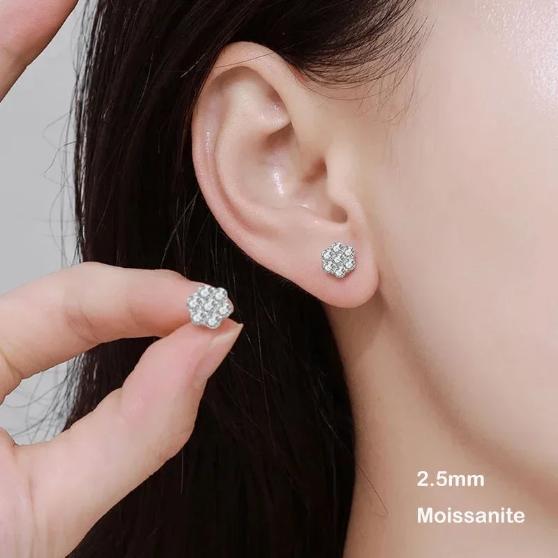 925 Sterling Silver Moissanite Stud Earrings 1.4ct 7 Stones Flower Women Earring For Party Engagement Fine Jewelry Earings