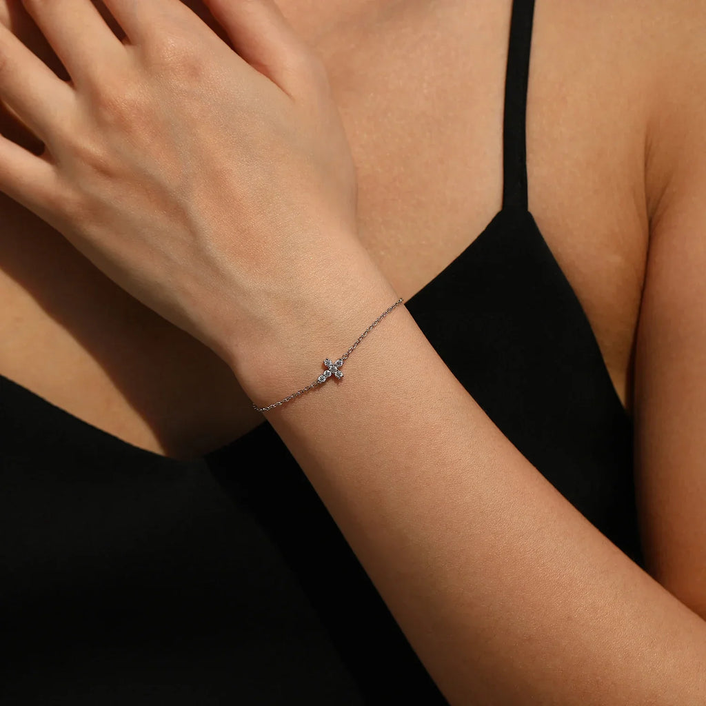 Moissanite Bracelets 925 Sterling Silver Minimalist Double Cross Sparkling Link Chain Bracelet For Women Fine Jewelry