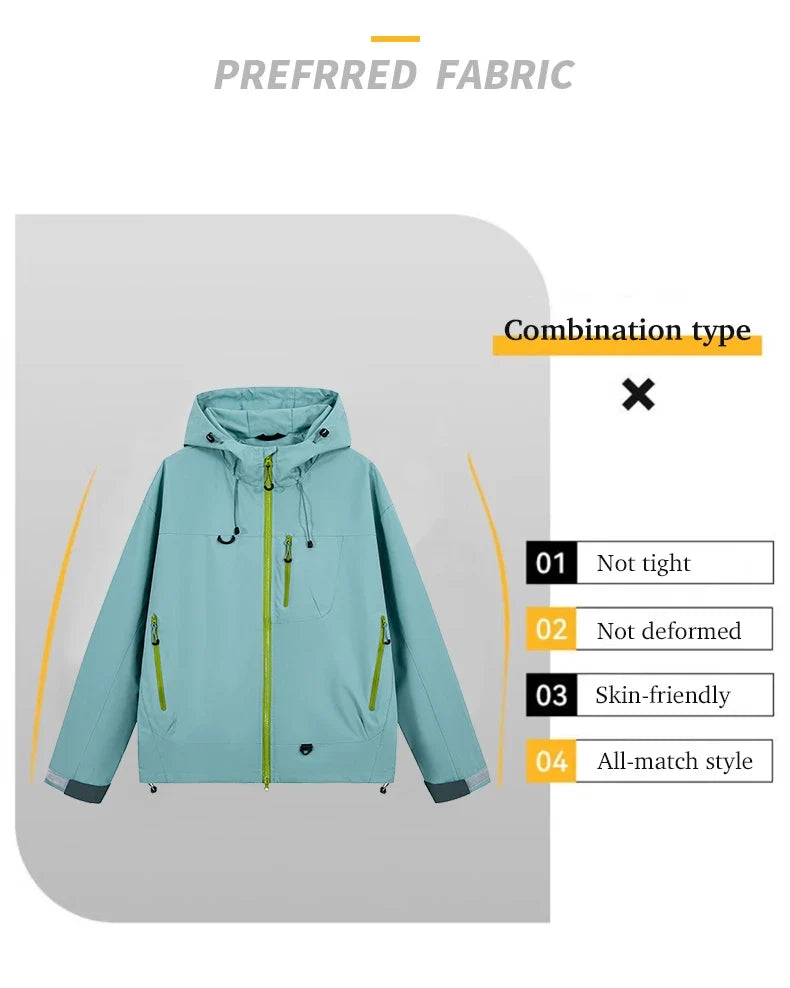 Men's Women's Waterproof Hiking Jacket Trekking Camping Mountaineering Windbreaker Unisex Outdoor Sport Windproof Rain Coat