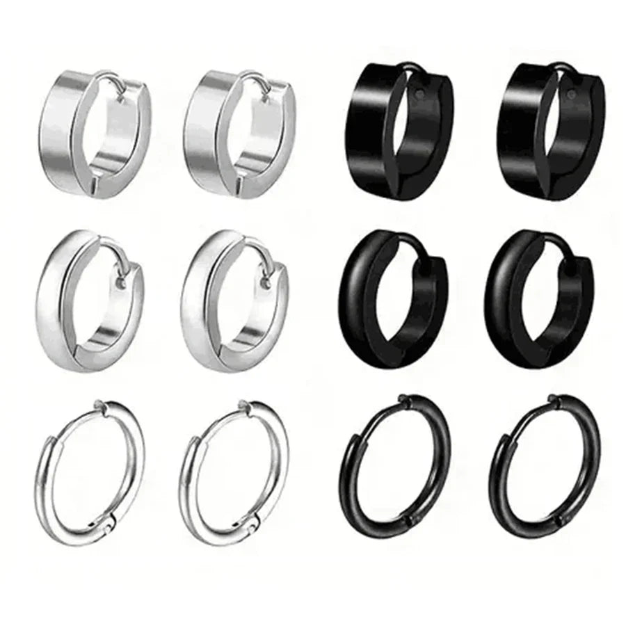 Simple Stainless Steel Zircon Stud Earrings For Men, Cross Pendant Hoop Earrings For Daily Wear