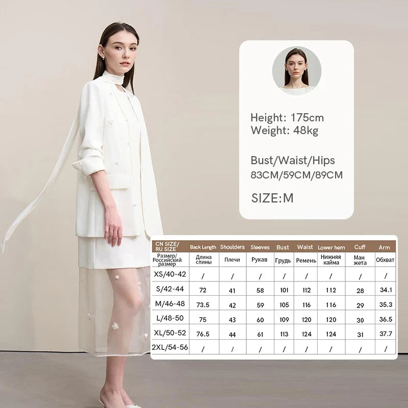 Amii Women's Jacket 2026 Autumn New Elegant Commuter Beaded Flower Chiffon Streamer Tie Blazers Solid Loose V-Neck Top 12641078