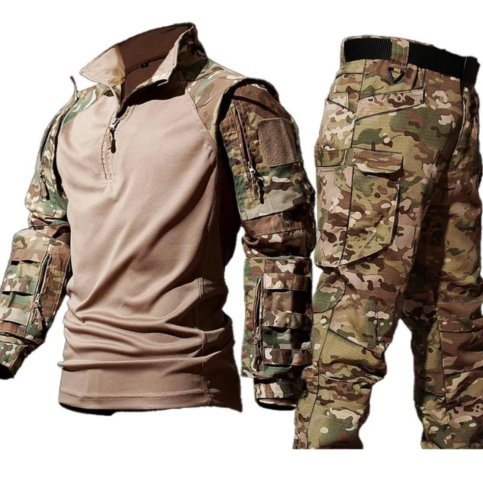 New Tactical Hunting Suit Outdoors Training Durable Breathable Camo Set Waterproof Quick Drying windproof Combat Two Piece Set