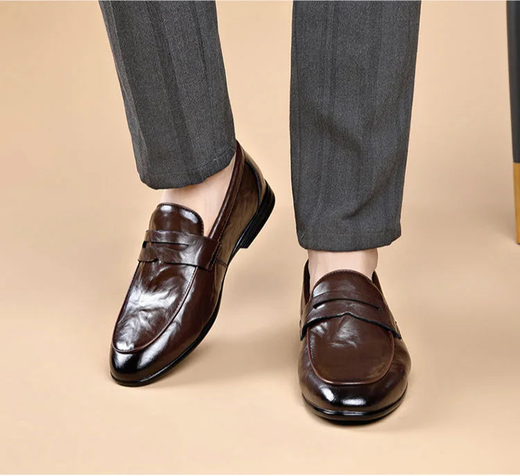 Social Shoe Male Leather Casual Round Toe Men's Formal Shoes Business Luxury Designer Clothing Office Party Gentleman 2025 Trend
