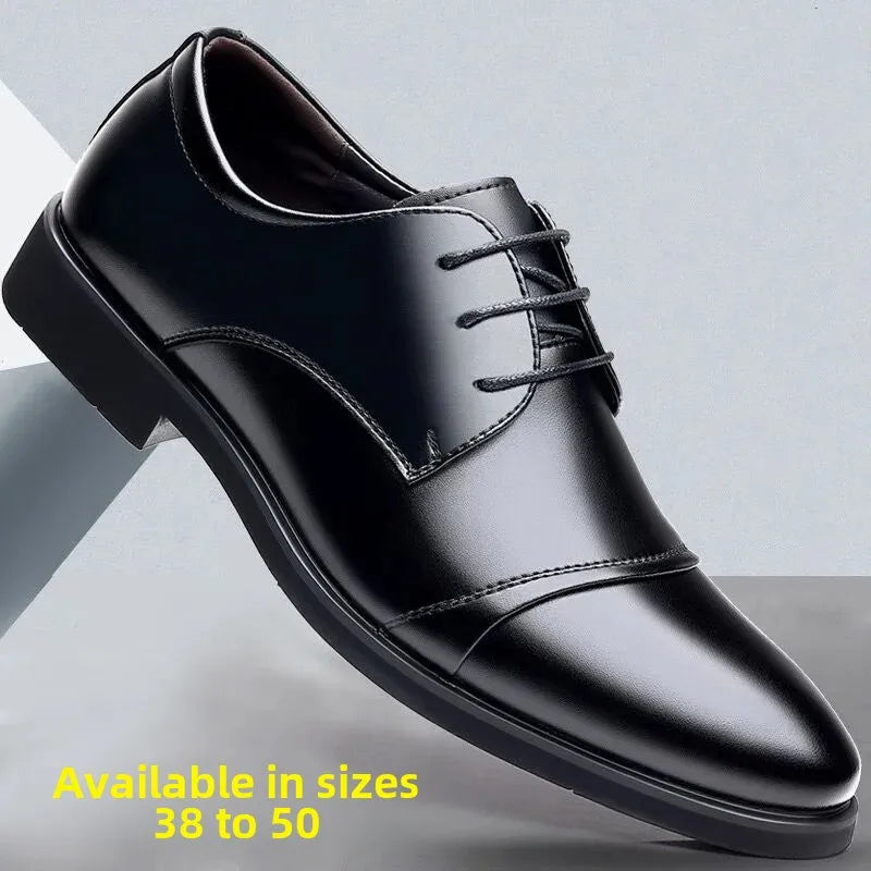 Men's Formal Wedding Shoes Large Size Increase Business Leather Shoes Rubber Bottom Microfiber Upper Cross-Border Men's Shoes