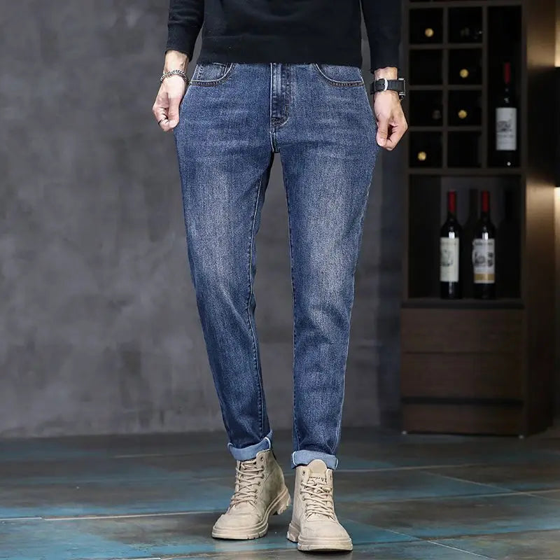 New Autumn/Winter 2026 Young Men Slim Stretch Jeans Straight Men High Waist Young Men Fashion Men's Trousers Jeans Pants