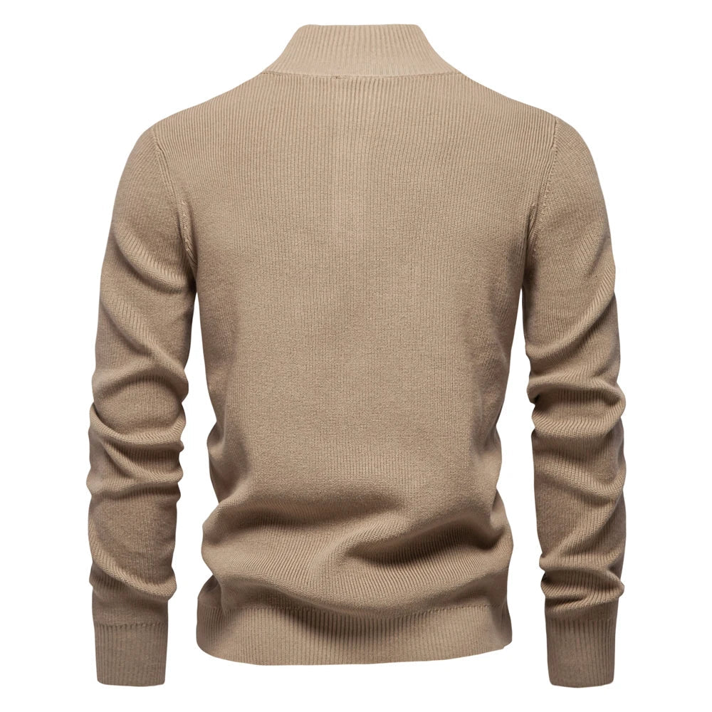 2024 Autumn Quarter Zipper Mock Neck Pullover Sweaters for Men Quality Warm Winter Cotton Knitted Men's Sweaters