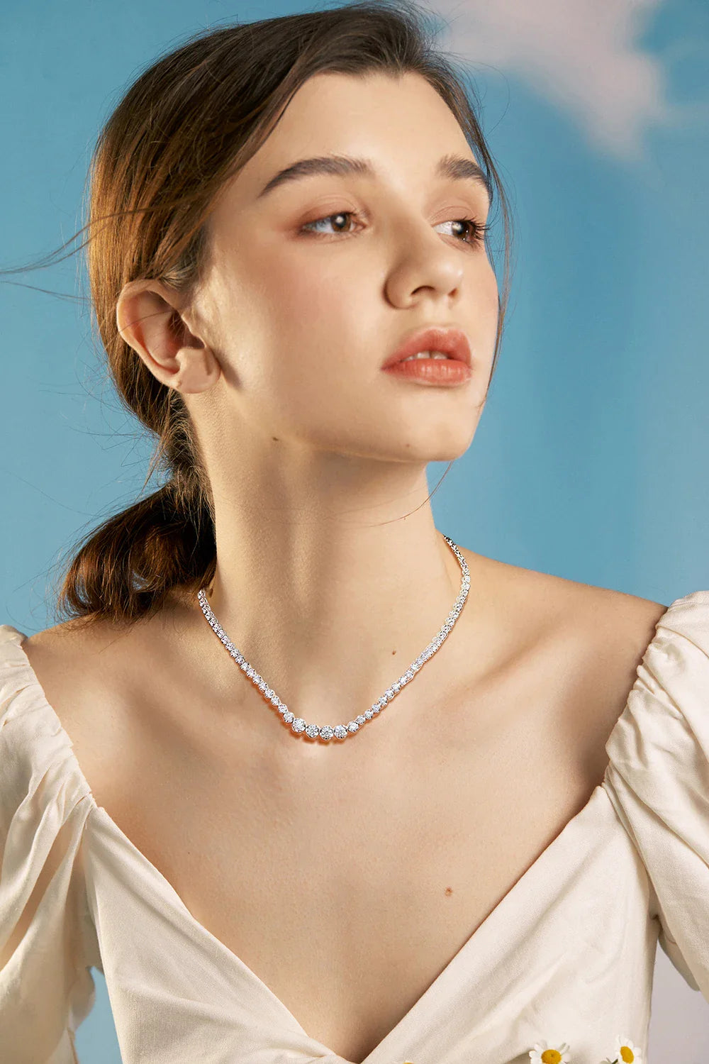 1.2CT Moissanite Tennis Necklace 925 Sterling Silver 18K Gold Plated Gradient High Carbon Diamond Necklaces for Women Adjustable