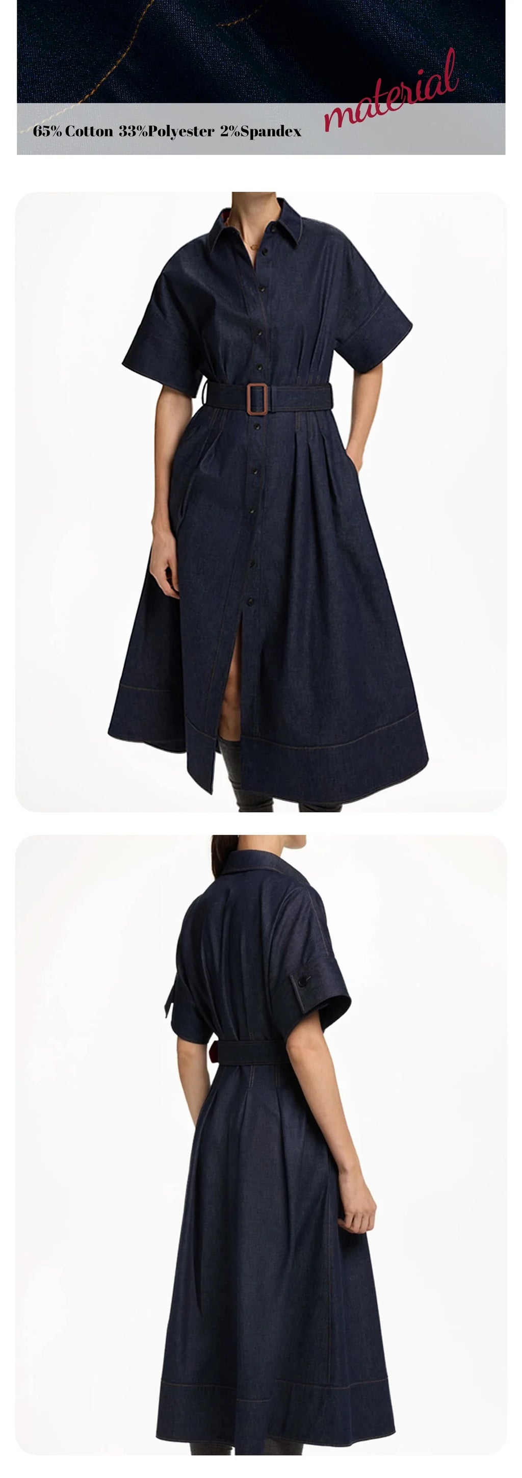 2025 Spring New Series Denim MIDI Dress With Lapel Fashion Slim Elegant Women's Dresses Female Party Dress