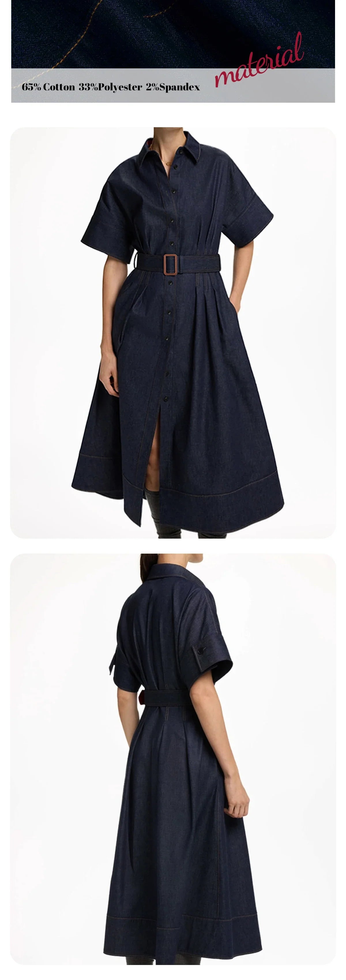 2025 Spring New Series Denim MIDI Dress With Lapel Fashion Slim Elegant Women's Dresses Female Party Dress