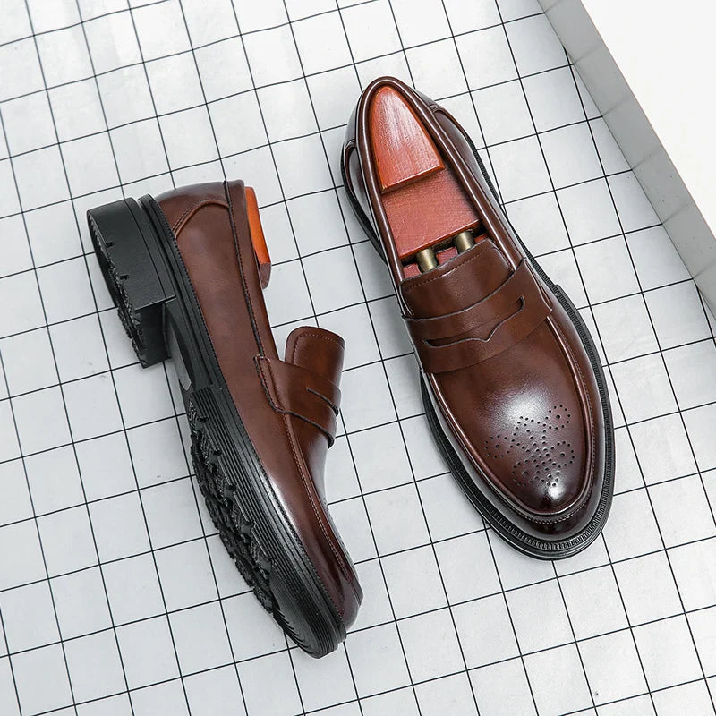 Spring Luxury Thick soled Casual Shoes Men's Black Penny loafers men Brown Business Office Dress Shoes for Mentênis masculino