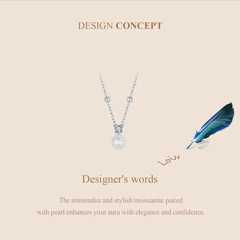 Shiny Moissanite Pearl Pendant Necklace For Women Wedding Party 925 Sterling Silver with White Gold Plating Jewelry