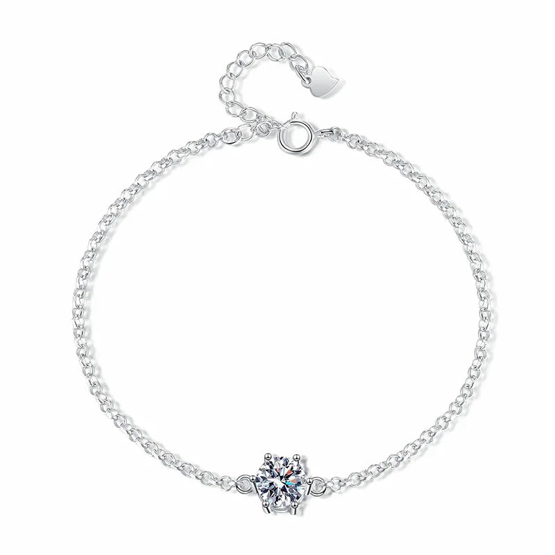 1CT 6.5mm Zircon/moissanite Bracelets for Women Classic Adjustable Chain Lab Diamond 100% 925 Sterling Silver Jewelry