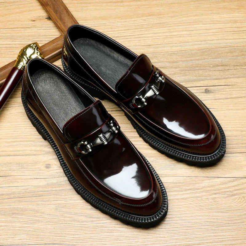 Men Luxury Loafers High Quality Metal Decorative Thick Soled Slip on Fashion Leather Shoes Business Formal Shoes Men Shoes