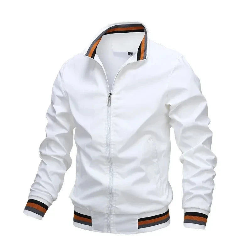 Autumn and winter men's standing collar casual zipper business jacket outdoor sports jacket waterproof and windproof solid color