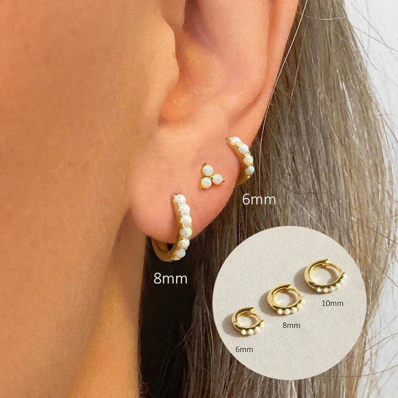 6/8/10mm Size Opal Round Hoop Earrings For Women 925 Sterling Silver Circle Earrings Jewelry Bohemia Pendiente Plata 1piece