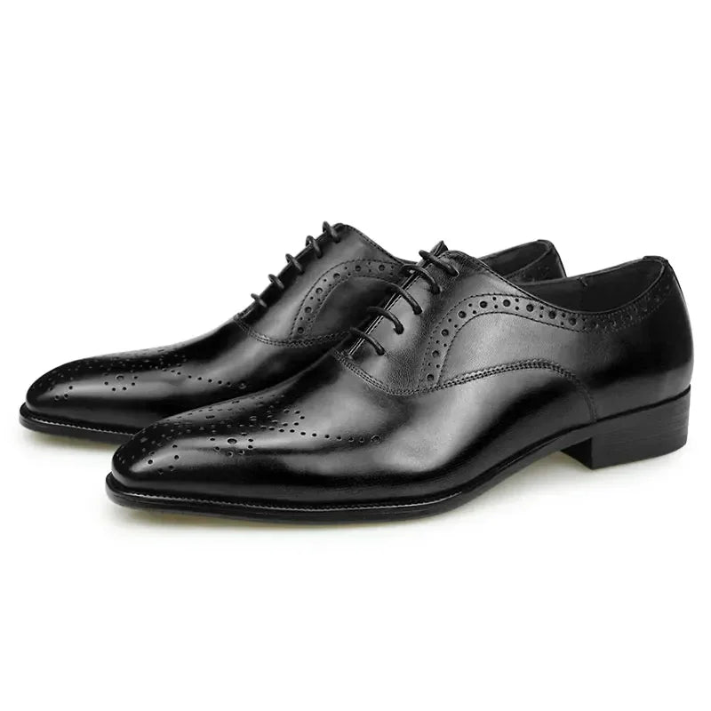 Luxury Dress Genuine Leather Shoes Mens Business Office Work Brogues High Quality Comfortable Formal Wedding Shoe Black&Wine Red