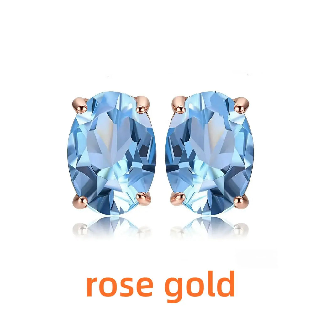 Rose Gold Yellow Gold Plated Oval Natural Amethyst Citrine Garnet Topaz Peridot 925 Sterling Silver Earrings for Women