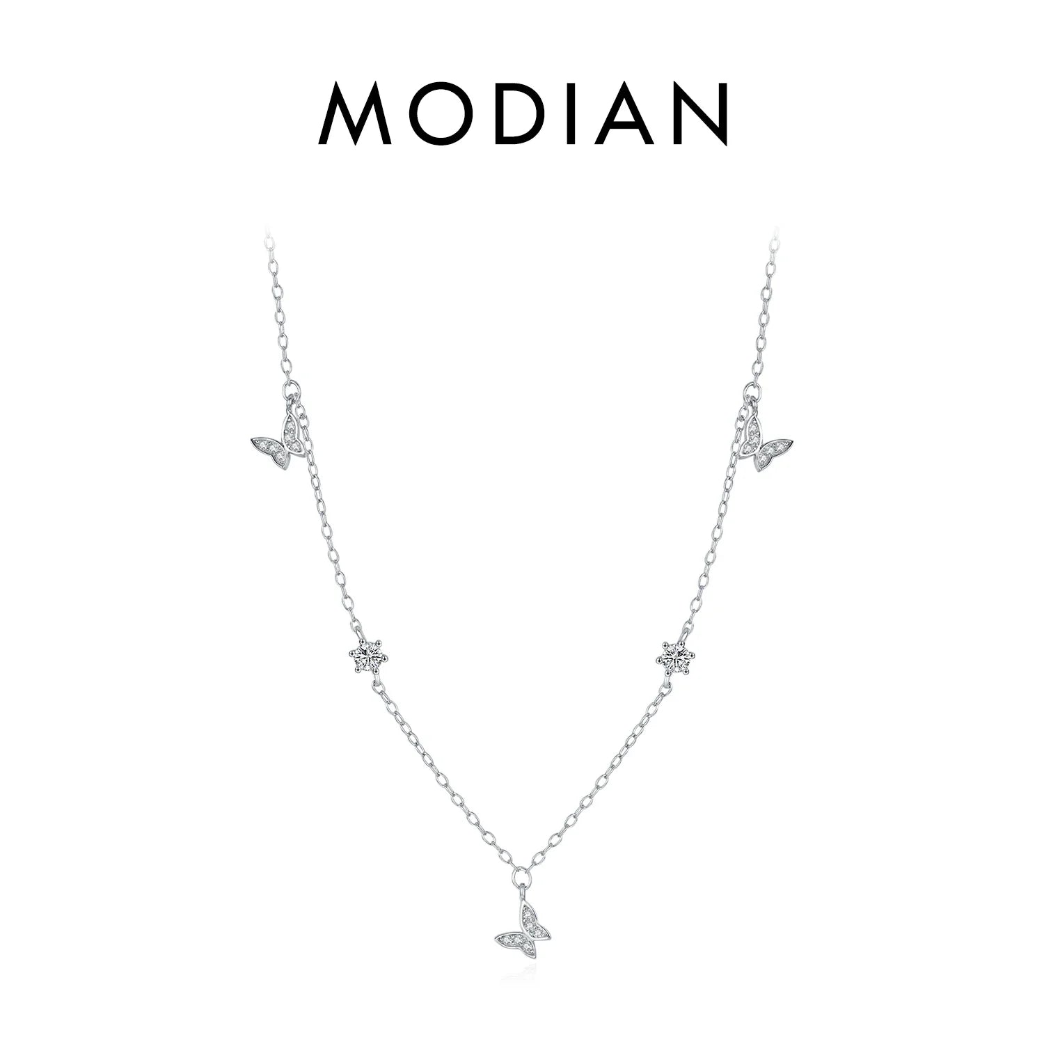 Flying Butterfly CZ Necklace 925 Sterling Silver Simple Link Chain Charms White Gold Plated Necklaces For Women Jewelry