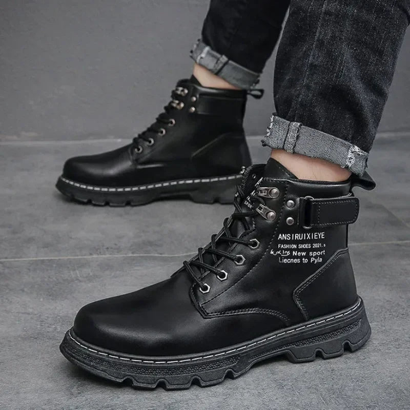 Men's Boots High Top Casual Lace Up Flat Bottomed Boots