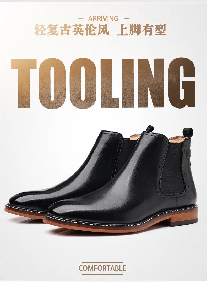 Brand Men's Chelsea Boots Genuine Cow Leather Handmade Boot Shoes Work Shoes For Formal Dress Wedding Business Party New