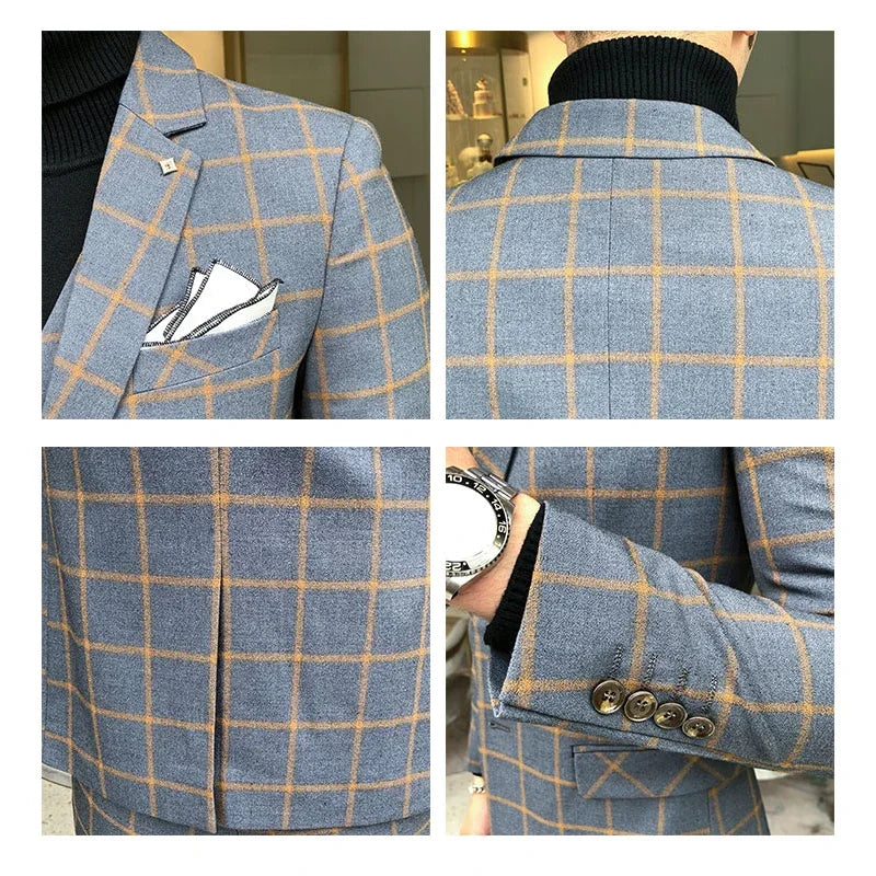 Blazer and Vest and Pants / Boutique Fashion Plaid Men's Casual Business Suit 3pcs Set Groom Wedding Dress Performance Costume
