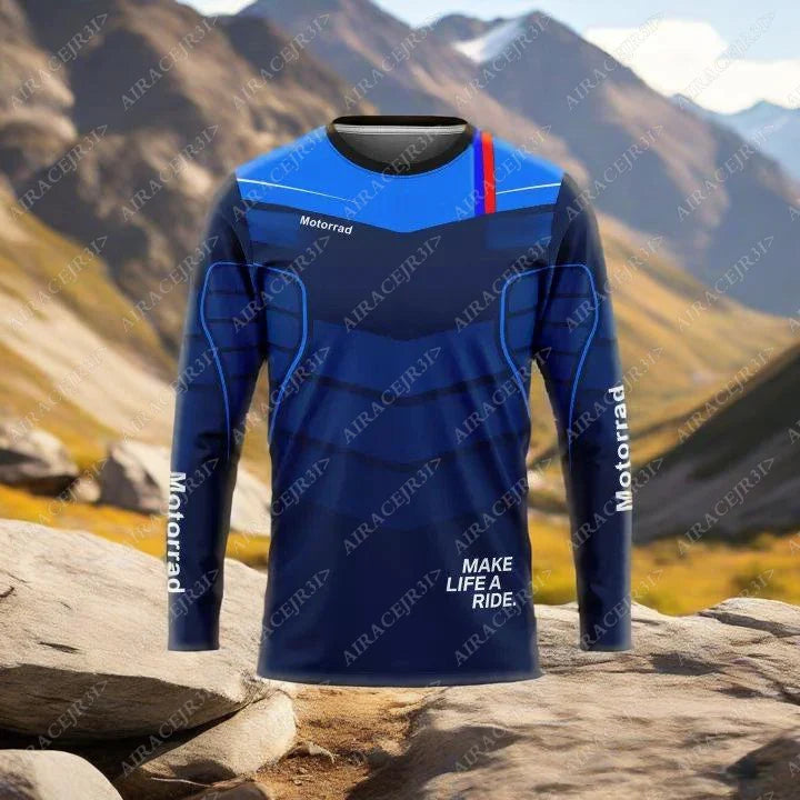 For BMW Motorrad Jerseys ADVENTURE Riding Sport Travel Long sleeve T-Shirt Summer Blue Motorcycle Racing Team Anti-UV Not Fad