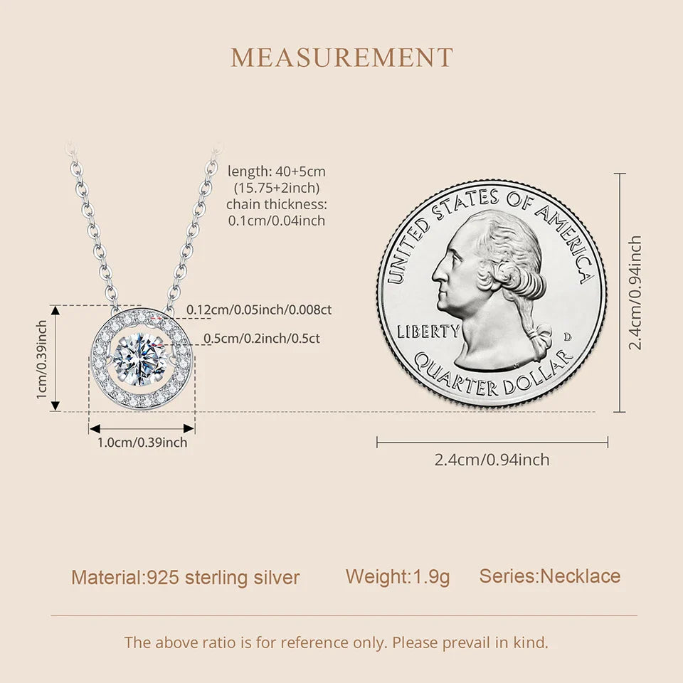 0.5CT Dancing Moissanite Necklace 925 Sterling Silver Halo Round Pendant Link Necklace for Women Wedding Jewellry Gift