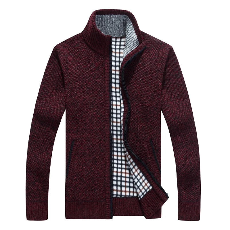 Men Plaid Cardigan V-neck Fleece Sweater Men's  Autumn Clothing Classic Cardigans Jacket Button Mens Knitting Outwear