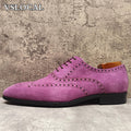 Elegant Men's Oxford Shoe Lace up Suede Leather Purple Pointed Toe Mens Dress Casual Shoes Banquet Wedding Shoes For Man