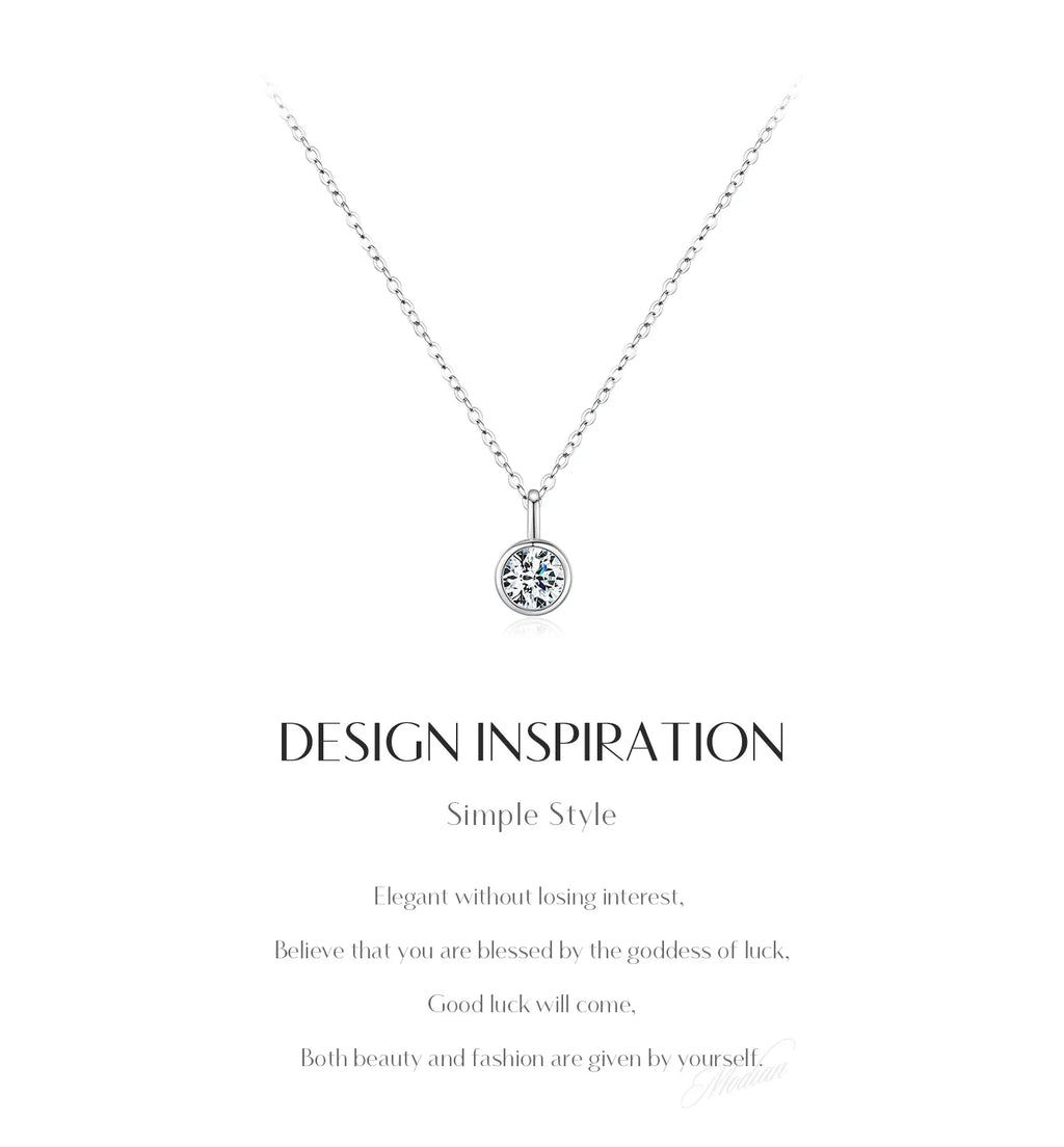 1 Carat D Color Round Bezel Setting Moissanite Pendant Necklace 925 Silver Lab Diamond Women Jewelry With Certificate Box