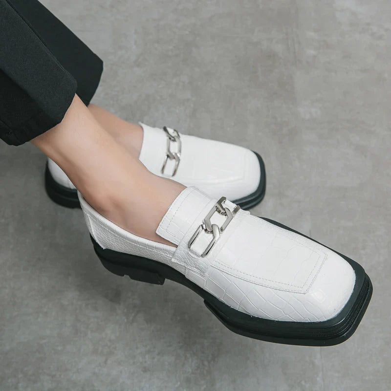 Fashionable Dress Loafers For Men, Crocodile Embossed Chain Decor Slip-on Dress Shoes