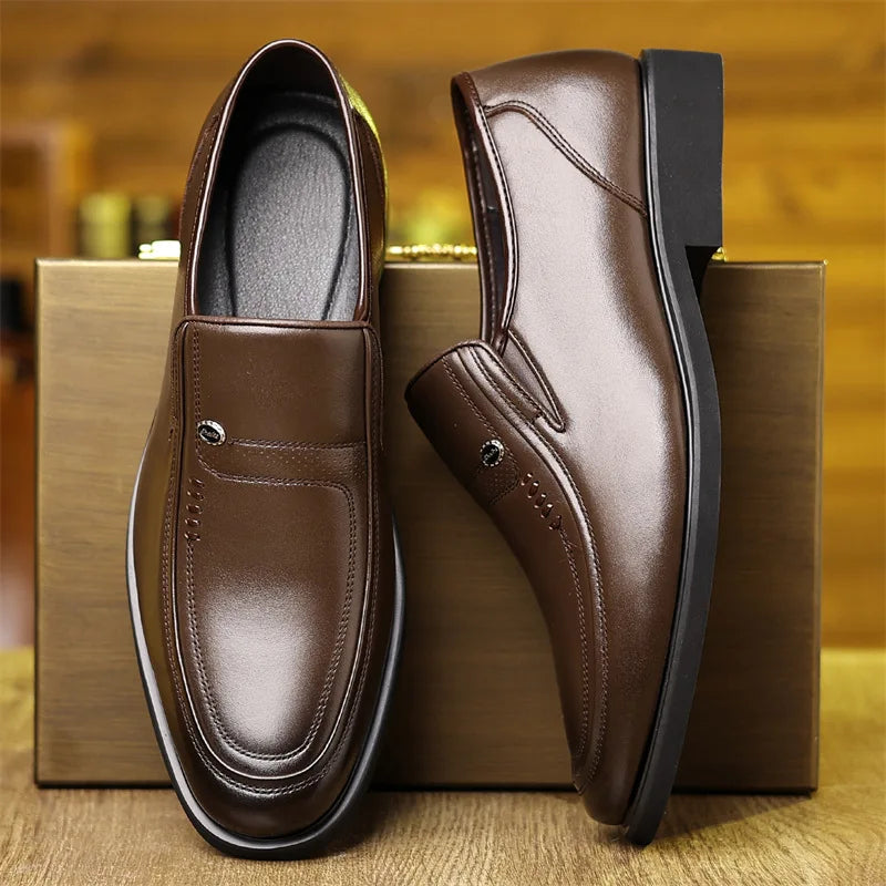 Men's Business Casual Leather Shoes round Toe Low Top Breathable Anti-Slip Rubber Outsole Comfortable Commuting Shoes