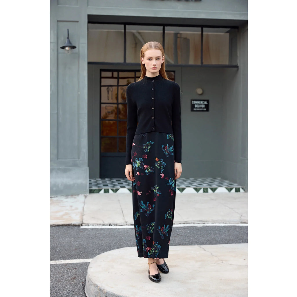 Women 2026 Autumn and Winter New Printing Satin Dress Knitting Cardigan Mock Neck Modal Shirt
