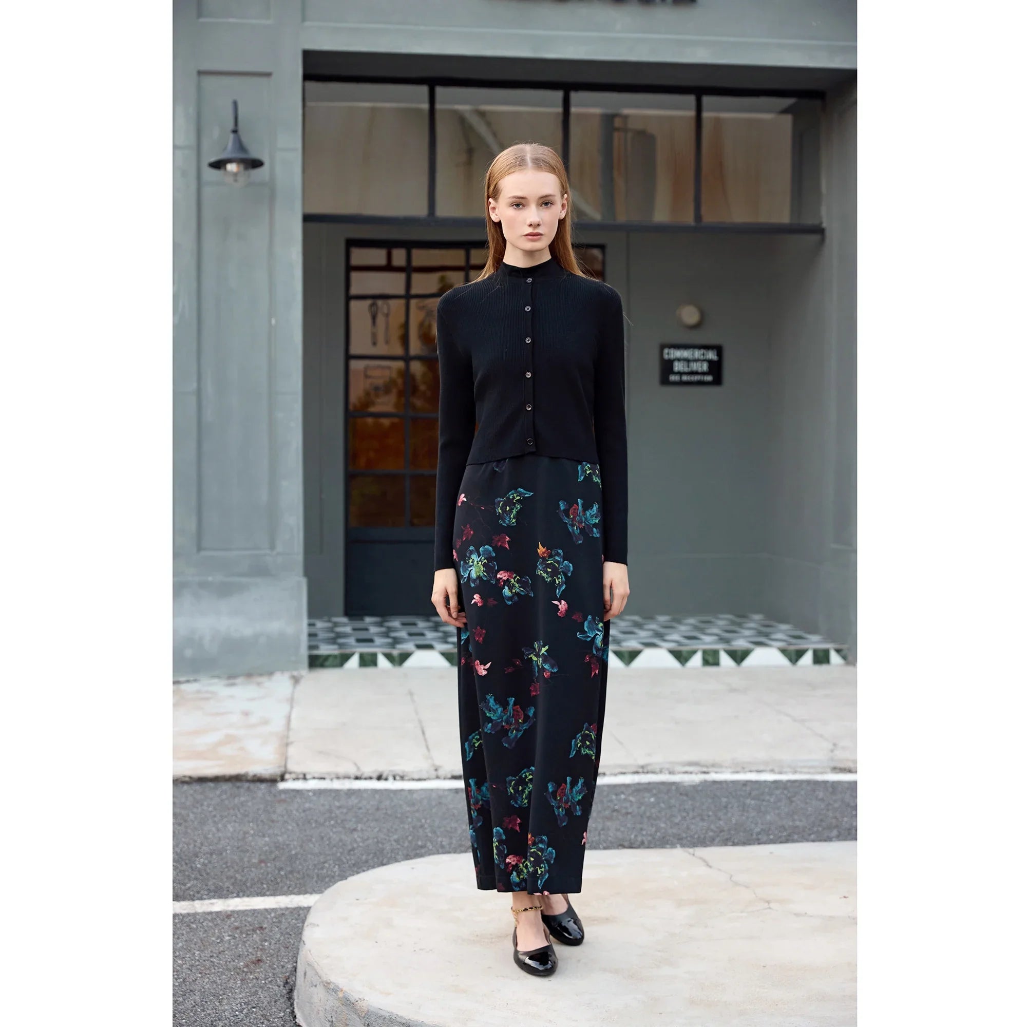 Women 2026 Autumn and Winter New Printing Satin Dress Knitting Cardigan Mock Neck Modal Shirt