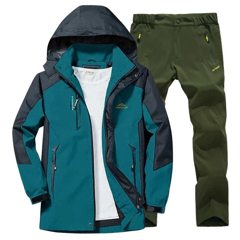 Outdoor Jacket Pants Sets Men Fleece Thermal Waterproof Windproof Hooded Jackets Hiking Military Trip Mountain Camping Clothes