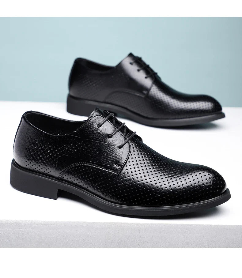 Men Spring Summer Hollow Out Breathable Elevator Shoes 6cm Hidden Height Increasing Business Formal Dress Office Wedding Shoes